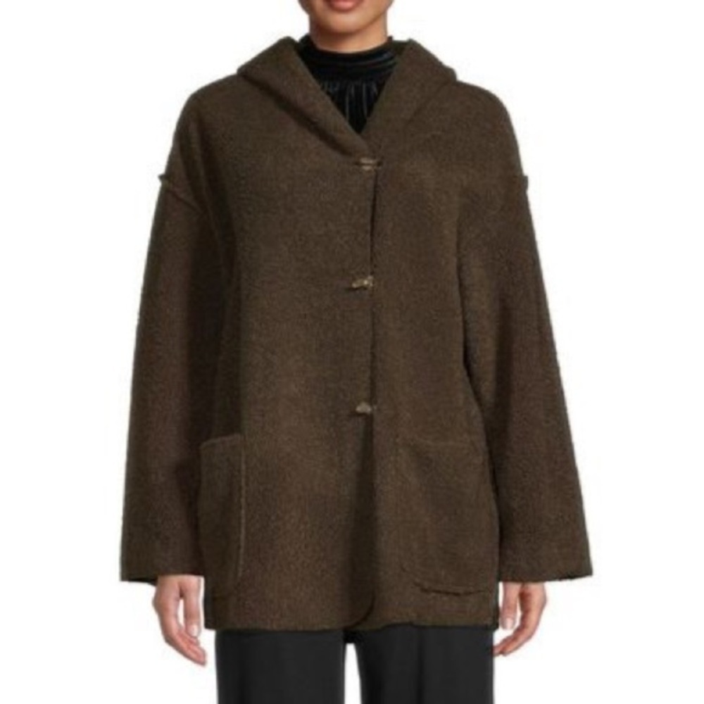 Max Studio Faux Fur Hooded Teddy Coat Dark Green Small Fuzzy Soft